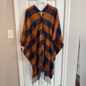 Matilda Jane Orange and Blue Checkered Poncho Excellent Condition